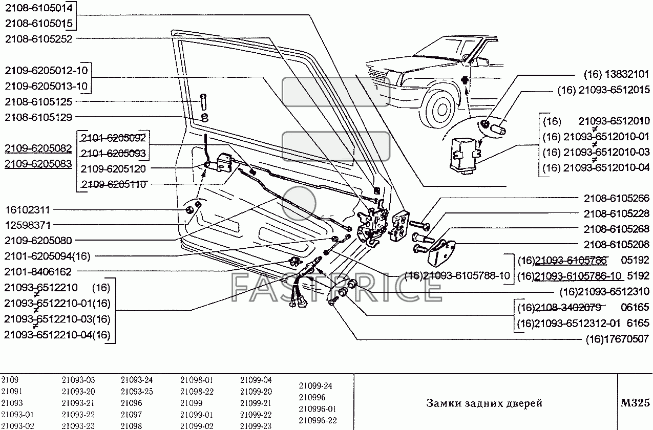 Запчасти для замки задних дверей ВАЗ-2109 - ФастПрайс