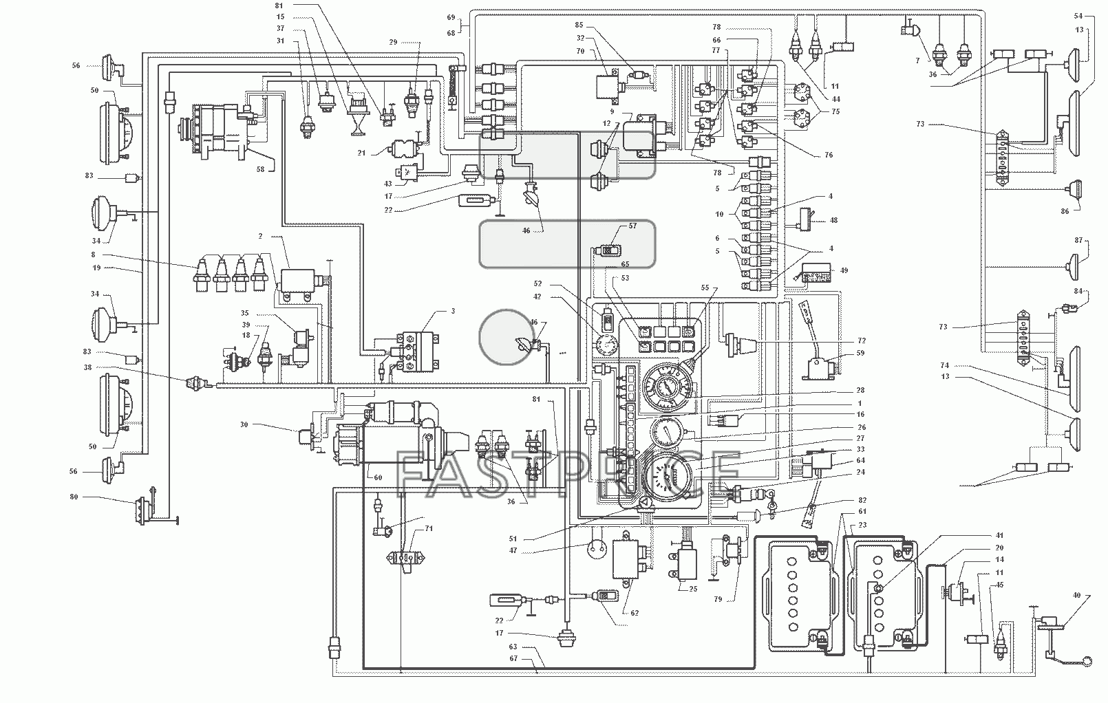 Запчасти для электрическая схема расположения приборов и пучков проводов  ЗИЛ-43272Н, 43273Н - ФастПрайс